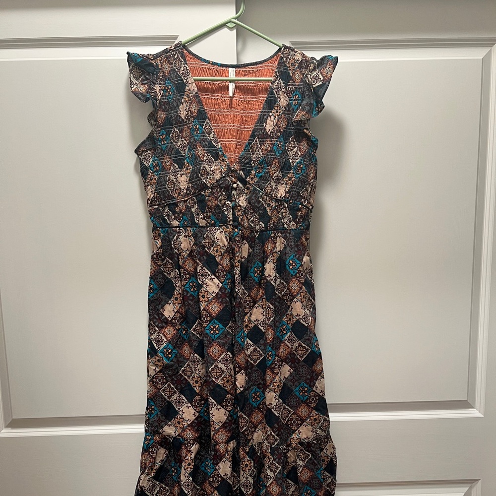 Anthropologie Smocked Ruffle Maxi Dress Size S